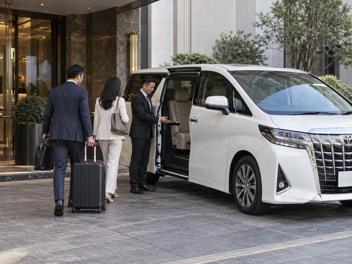 Business travellers preparing a chauffeur transfer