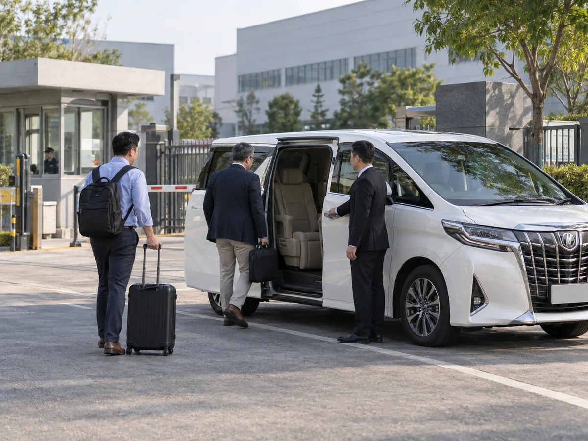 Business travellers preparing a chauffeur transfer