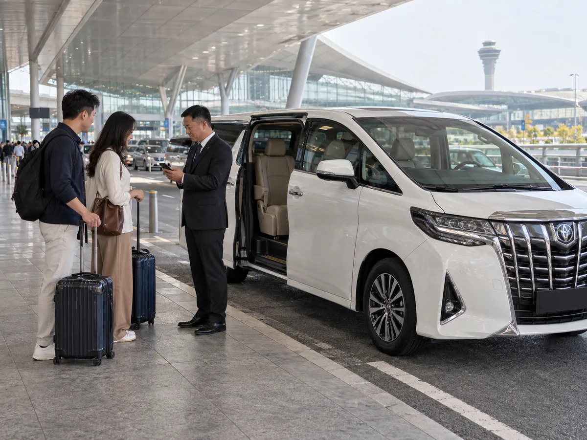 旅客與 Toyota Alphard 會合的機場接送