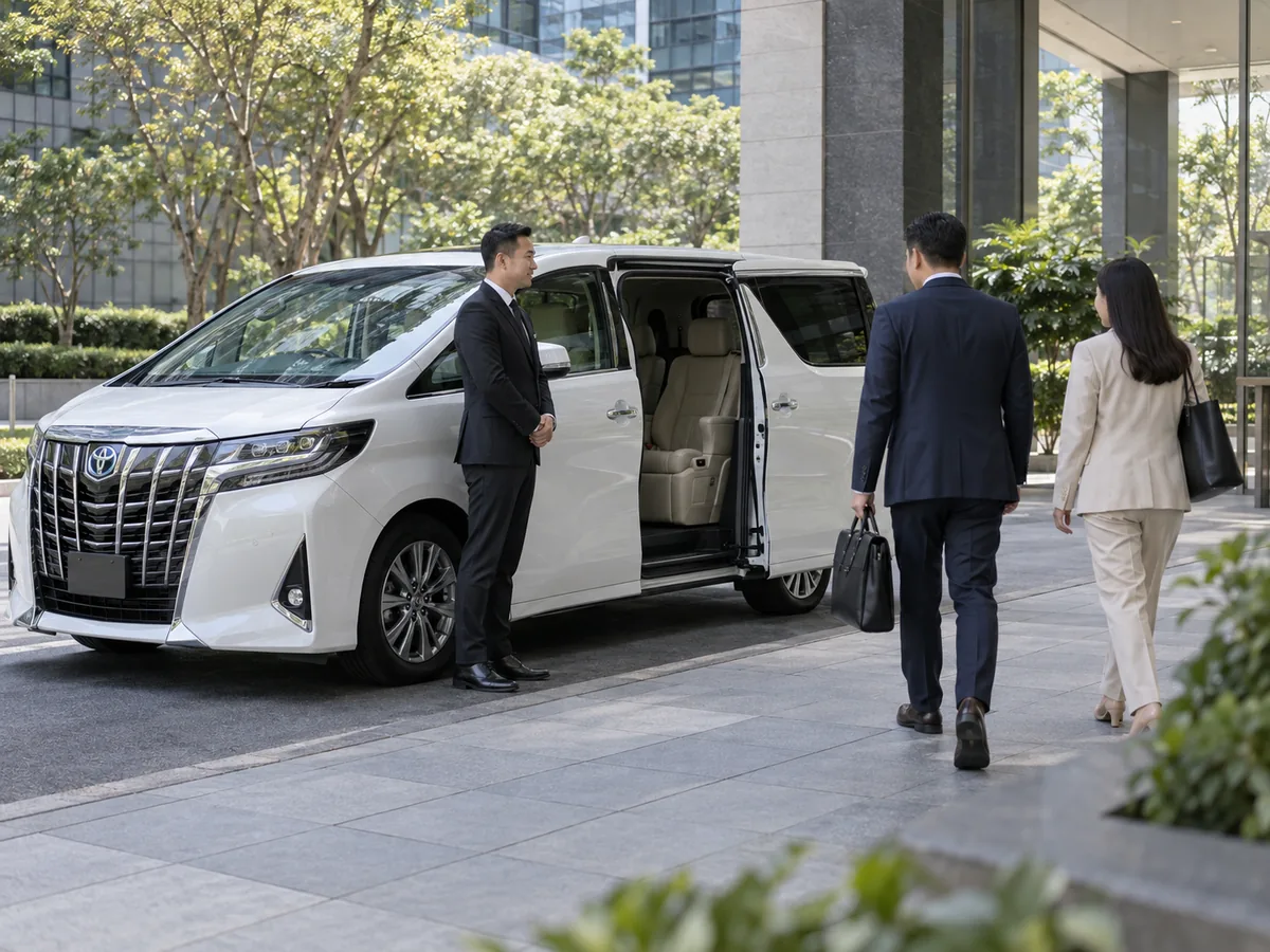 Business travellers preparing a chauffeur transfer
