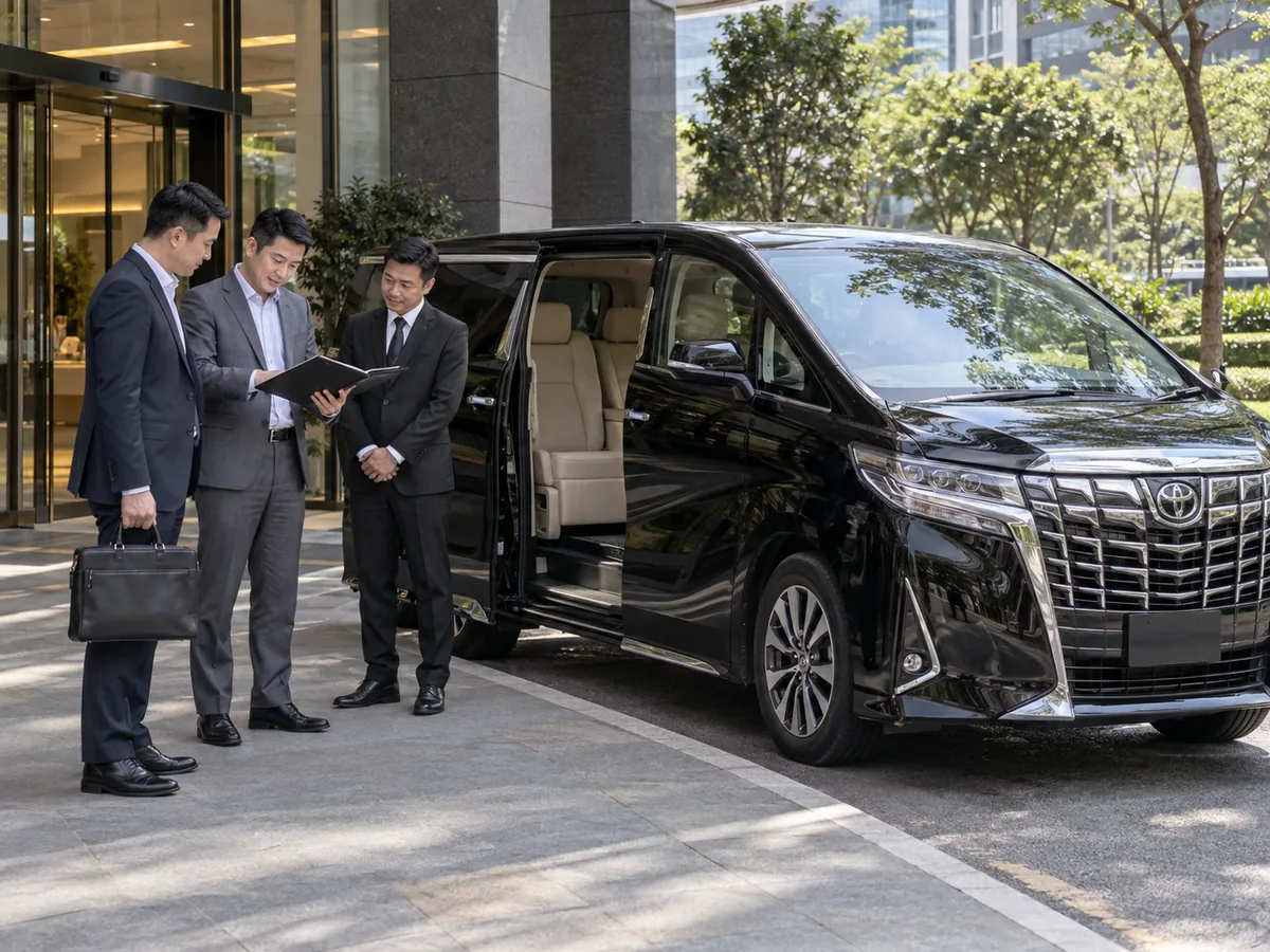 Business travellers preparing a chauffeur transfer