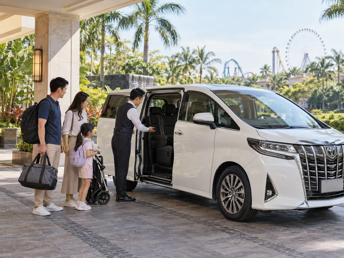 Family and luggage preparing for an Alphard transfer
