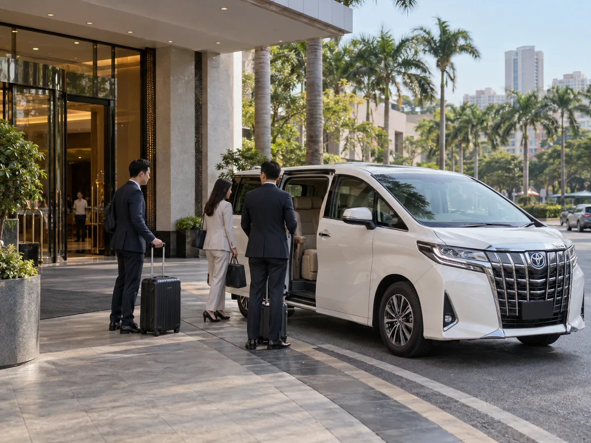 Business travellers preparing a chauffeur transfer